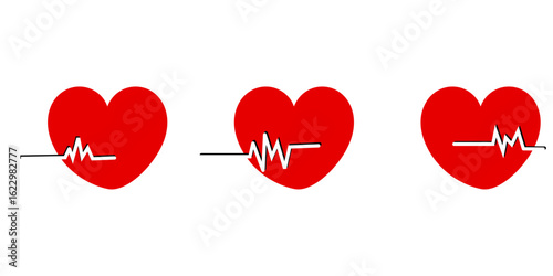 Heartbeat Icon with electrocardiogram line for healthcare design.
Heart icons set. 
