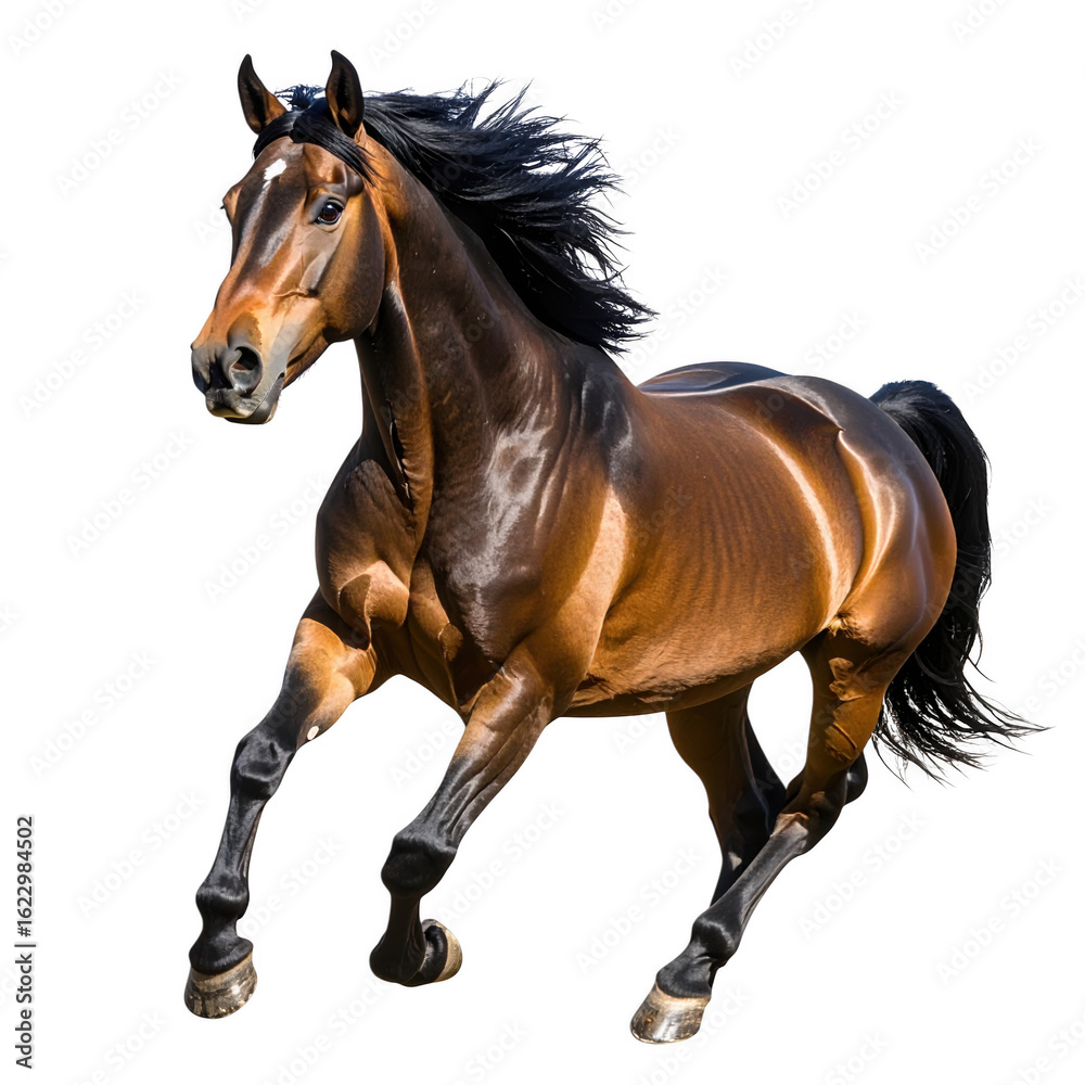 close up horse running side view isolated on white and transparent background. close up horse running side view isolated on white and transparent background.