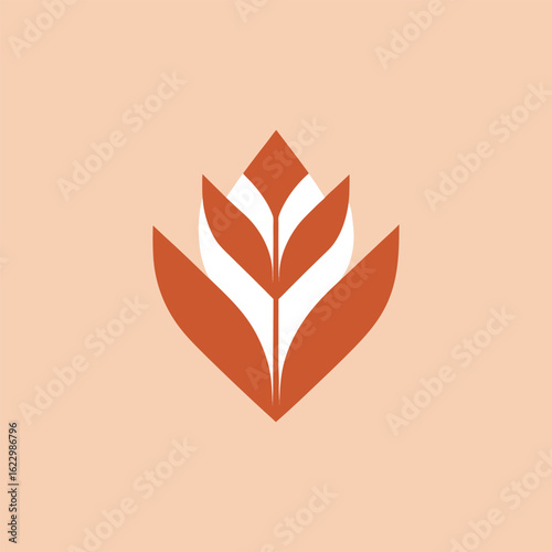 Vector art of abstract minimalist icon of a growing plant sprout with leaves and a bud on a light background