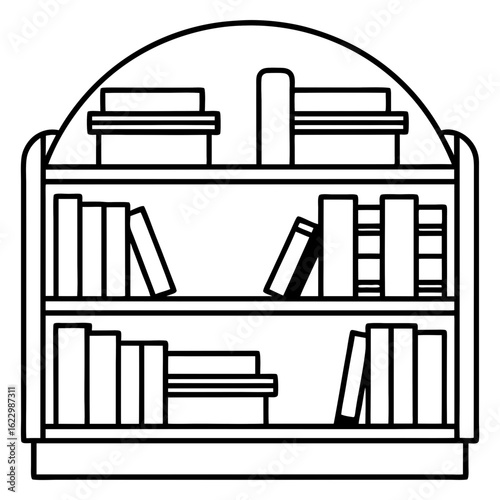 Bookshelf with books, minimalist style line art vctor