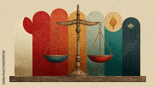 Wallpaper Mural Symbolic justice scale with colorful background and abstract elements Torontodigital.ca