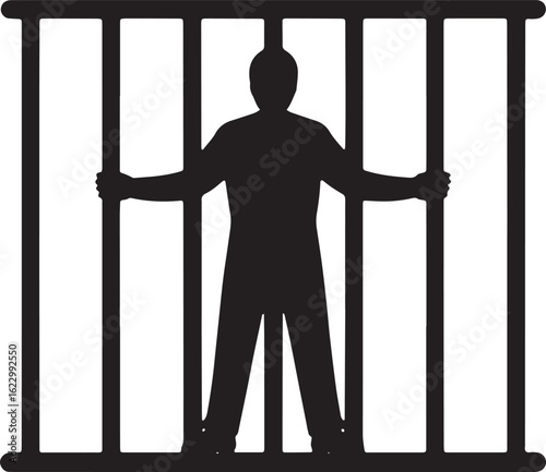 Silhouette of a Person Behind Bars on Transparent Backdrop Representing Confinement and Justice