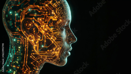 Digital glowing human head.