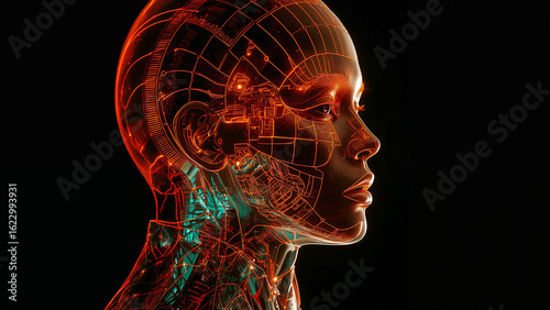 Digital glowing human head.
