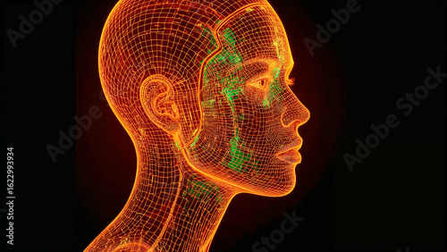 Digital glowing human head.