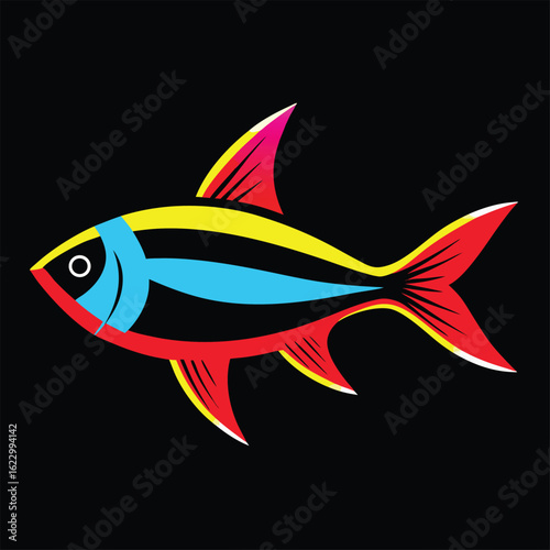 Simple vector illustration of a fish, featuring vibrant colors and a clean, modern design