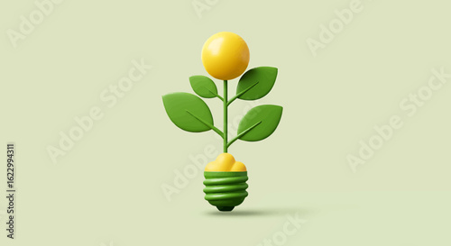 A stylized illustration of a plant growing from a lightbulb, symbolizing growth and innovation.