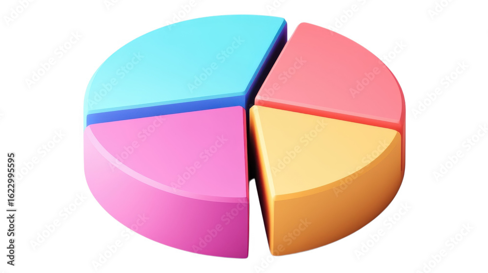 Obraz premium Colorful 3D pie chart, business infographic element, data visualization, statistics icon isolated on Transparent Background