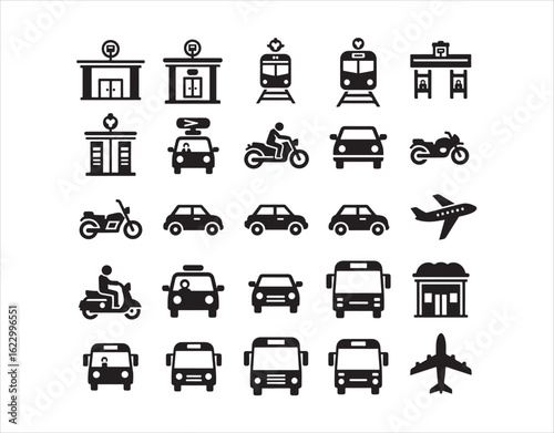 Set of Transportation Silhouette Icons.