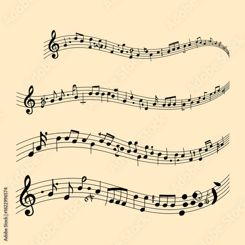 Elegant Musical Notes on Staff Lines Creating a Flowing Wave Design Perfect for Music Related Projects and Decorative Elements
