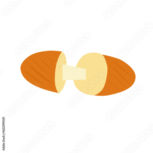 Illustration of a sausage filled with melted cheese. Illustration of a grilled sausage. Flat design of a cheese sausage. Cartoon style sausage illustration 