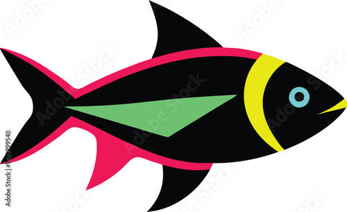 Stylized fish clip art in vector format, highlighting its shape and colors in a playful manner