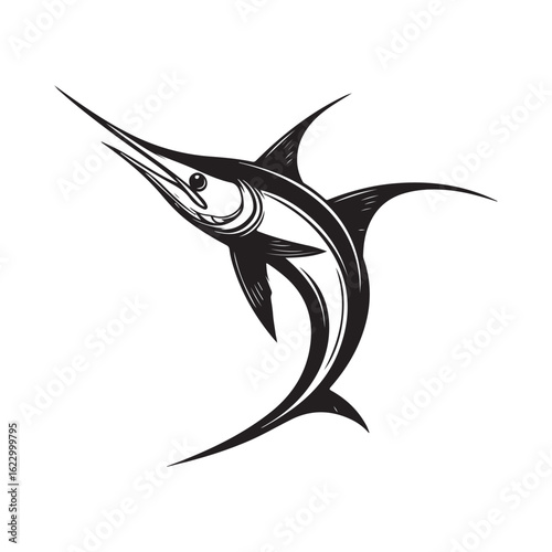 Marlin Fish silhouette, Vector black silhouette. with white background, This powerful blue marlin illustration is perfect for sport fishing and marine designs