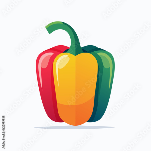 Vibrant bell pepper illustration featuring red yellow and green color scheme pepper