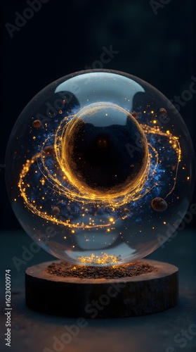 Galactic Globe with Swirling Stars and Planets