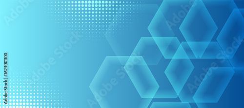Abstract hafltone background. Abstract blue background with blue glowing hexagon lines. Modern shiny blue gradient geometric hexagonal lines pattern.