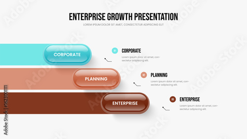 Investor Launch 3 Option Diagram Presentation Template. Sales Briefing Three Step Infographic Slideshow Design. Project Innovation Frame Layout Vector Illustration.