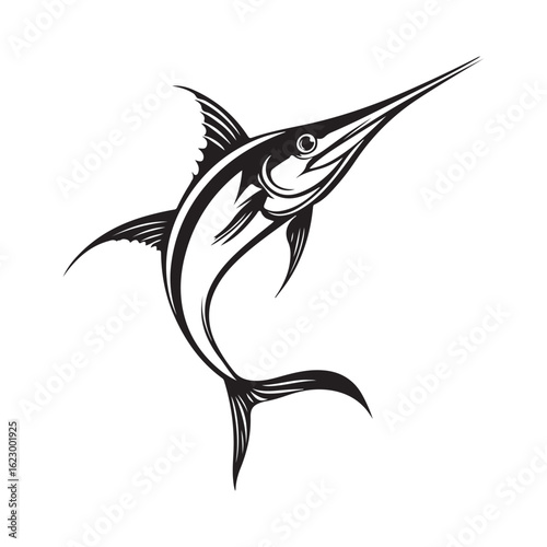 Marlin Fish silhouette, Vector black silhouette. with white background, This powerful blue marlin illustration is perfect for sport fishing and marine designs