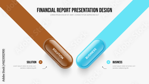 Professional Review Presentation Template Vector Illustration. Consulting Visualization Two Element Diagram Frame Design. Creative Briefing 2 Step Infographic Slide Layout.