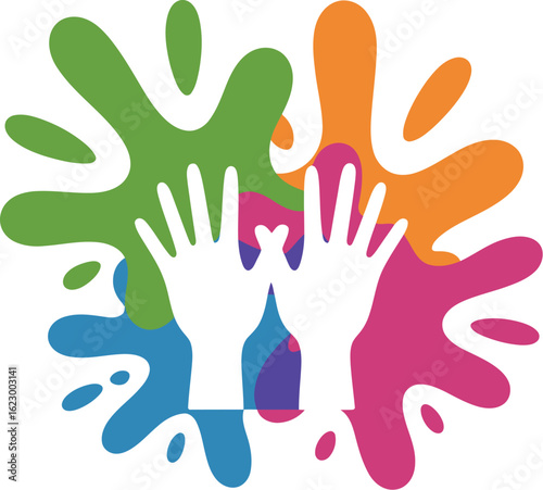 Colorful handprint art vector design for kids activity and education concept