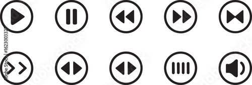 Media player icons collection with play pause fast forward rewind and volume fastforward