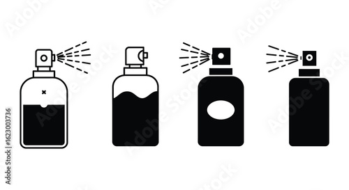 Spray Bottle Icons Black and White Vector Illustration of Various Shapes