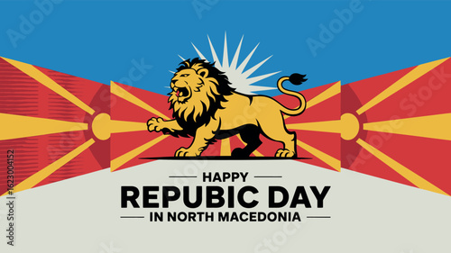 Republic Day North Macedonia Lion Flag Celebration