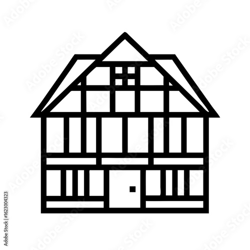 Minimalist Black and White Timber-Frame House Line Art SVG