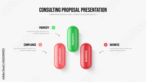 Marketing Profile Three Element Infographic Presentation Design. Creative Report Slideshow Layout Vector Illustration. Professional Review 3 Option Diagram Slide Template.