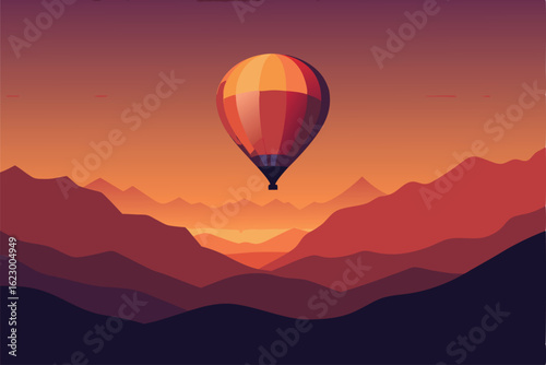 hot air balloon in sunset sky  .eps