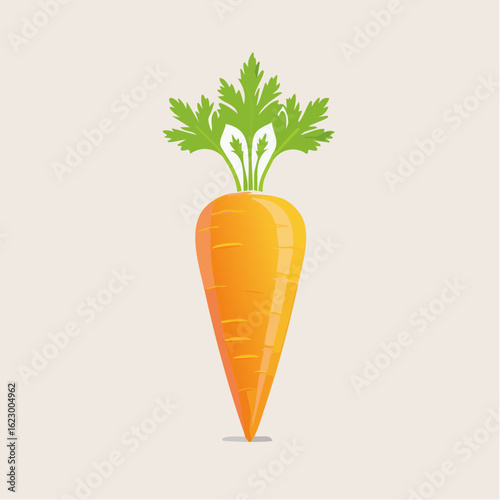 Vibrant carrot illustration with leafy green top against a neutral background color