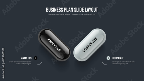 Sales Visualization Two Step Infographic Frame Layout. Business Forecast 2 Option Diagram Presentation Template. Investor Overview Slideshow Design Vector Illustration.