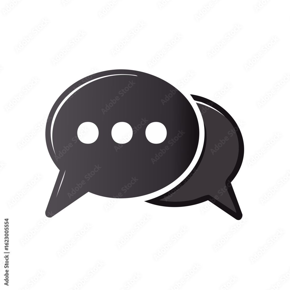 Overlapping Speech Bubbles Icon: Black Chat Symbols with Dots Overlapping Speech Bubbles Icon: Black Chat Symbols with Dots