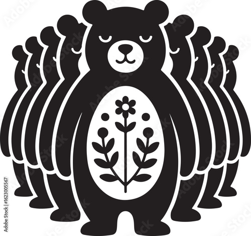 Black bears with floral belly pattern white