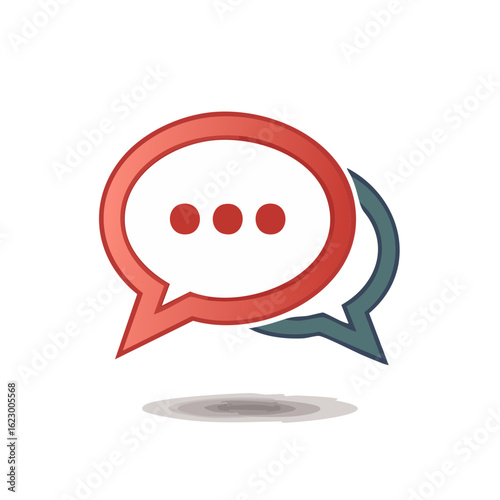 Stylized Speech Bubbles Graphic for Communication and Messaging Red and blue conversation dialog cloud with ellipsis