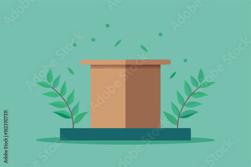 natural wood podium on a soft sage green backdrop  (1).eps