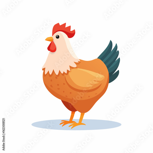 Illustration of a cartoon chicken standing isolated on a white background showcasing farm animal