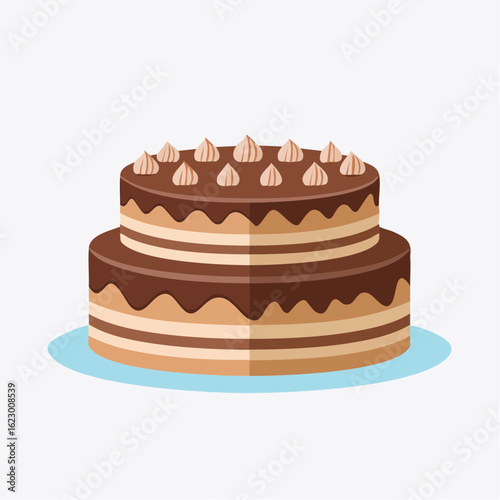 A delightful two-tiered chocolate cake illustration perfect for celebration or confectionery design