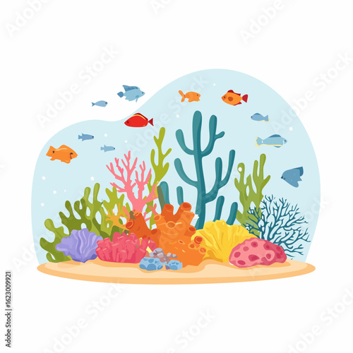 Vibrant Underwater Ecosystem Depicting Marine Life and Coral Reefs in a Colorful Display