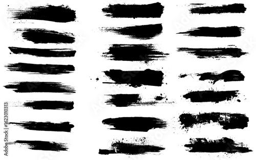 Grunge paint strokes set. Ink backgrounds. Simple grunge textures. Acrylic paint strokes. Ink splatter, scrawl. Grunge overlays. Handmade design elements.