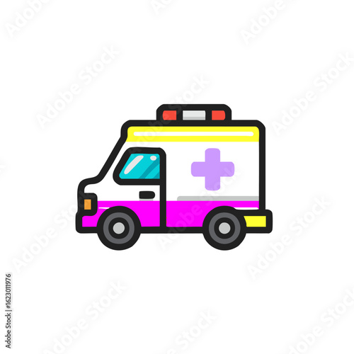 Ambulance vector, emergency vehicle, medical transport, healthcare icon