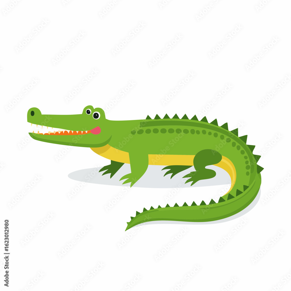 Obraz premium Stylized Green Alligator Illustration with Simplified Features on White Background
