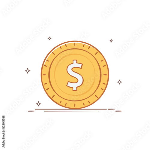 Golden dollar coin illustration against black background, investment and finance concept, banking, money, currency