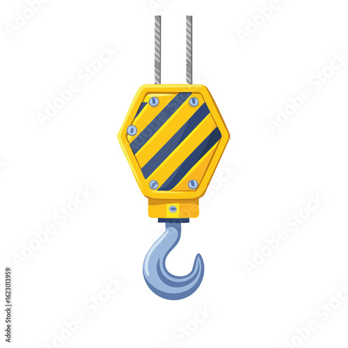 Cartoon crane hook with steel cables for construction or industrial work
