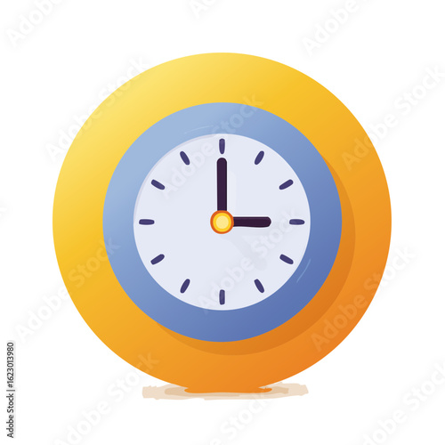 Stylized Yellow and Blue Round Clock Telling Time Illustration Design Element