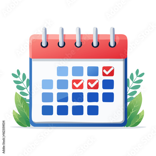Calendar icon with checkmarks for schedule reminder appointment organization planning event deadline dates time management vector illustration