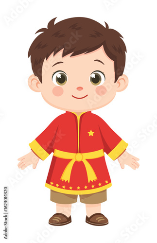 Cute Boy in Traditional Red Outfit