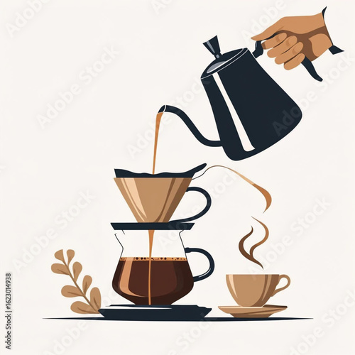 Artistic pour over coffee brewing with elegant hand, fresh aroma, and modern cafe vibes, perfect for lifestyle blogs and coffee shop promotions
