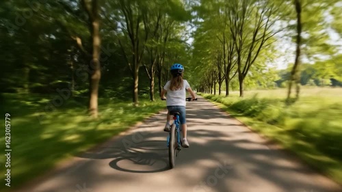 Wallpaper Mural Girl Cycling on Tree-Lined Road: Sunny Day Adventure with Motion Blur Torontodigital.ca