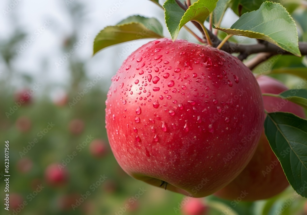 Obraz premium Fresh Red Apples on Branch, Orchard Harvest